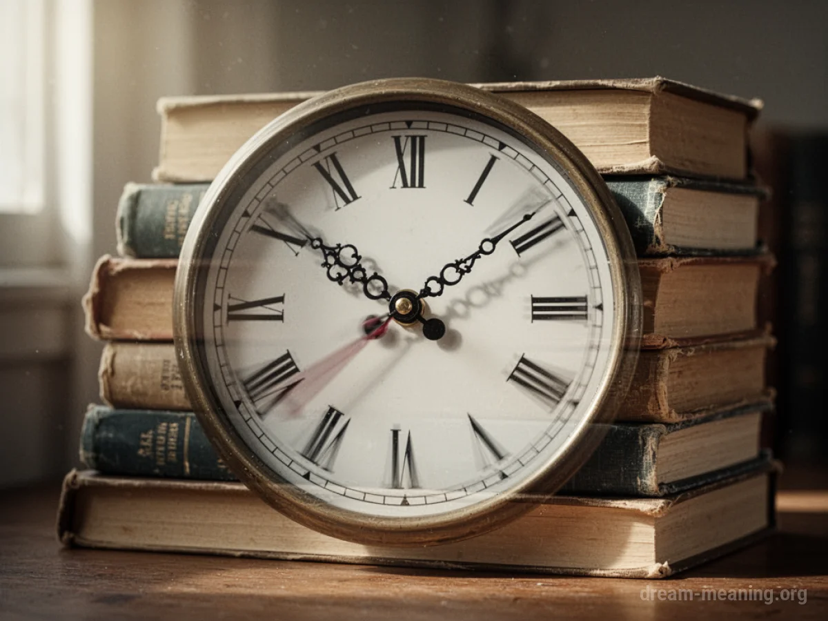 A clock face with hands blurred from rapid movement, placed over an open book.