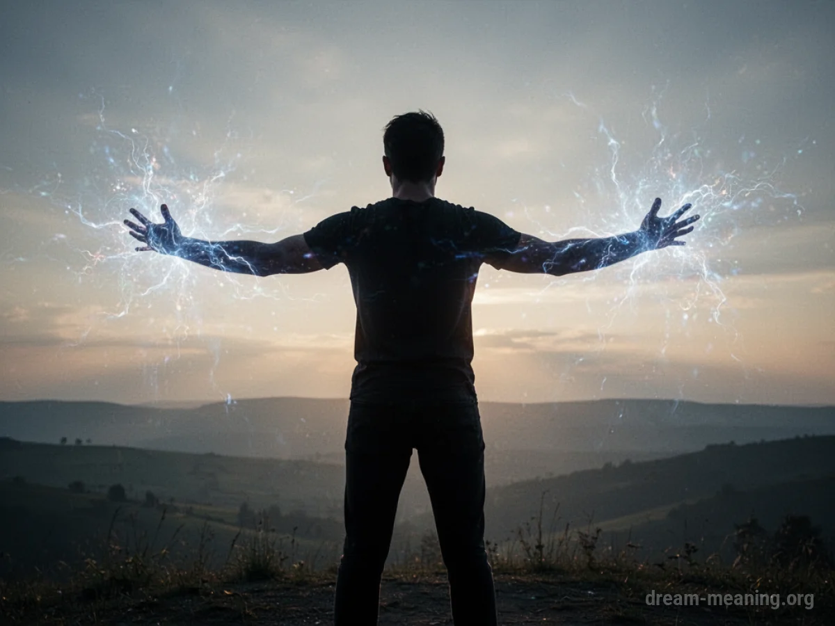 Silhouette of a person with glowing energy hands.