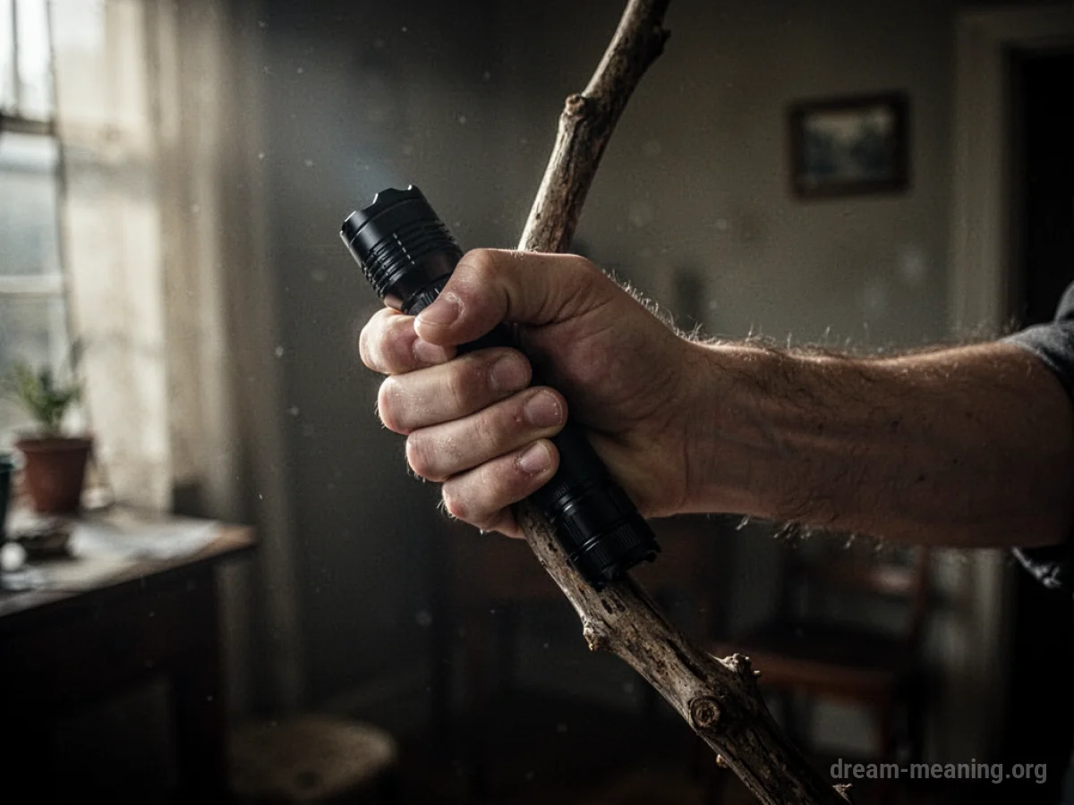 A silhouette of a hand holding a stick in a dark room.