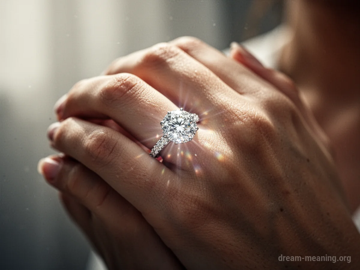 A close-up of a hand with a diamond ring on one finger.