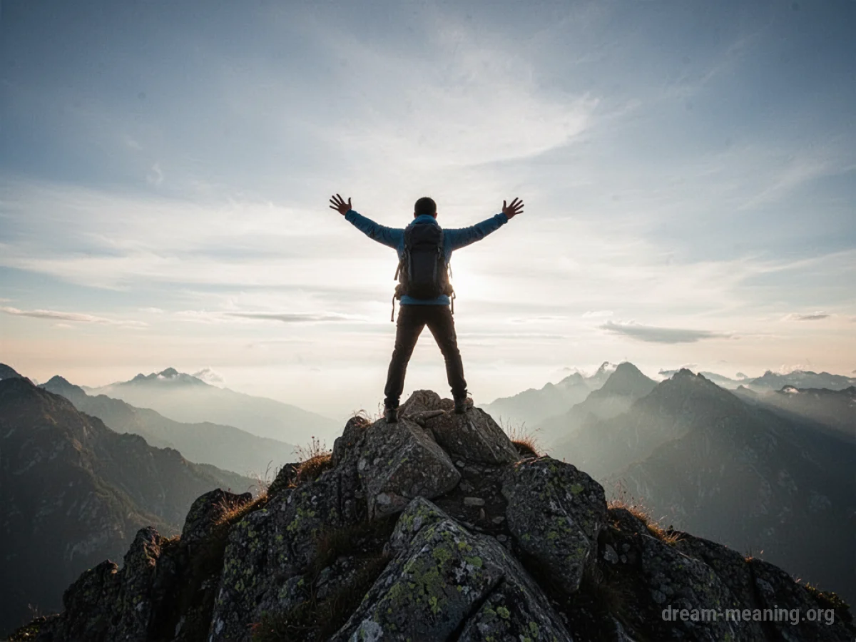 Silhouette of a person standing on a mountain peak.