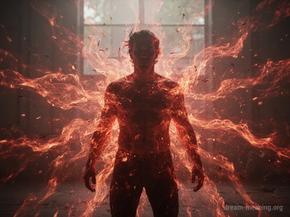 Silhouette of a person engulfed by red energy.