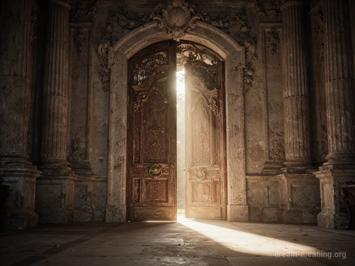 An ornate doorway with bright light shining through it.