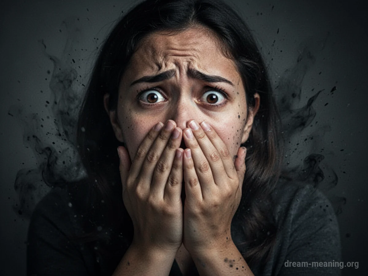 A person covering their mouth tightly.