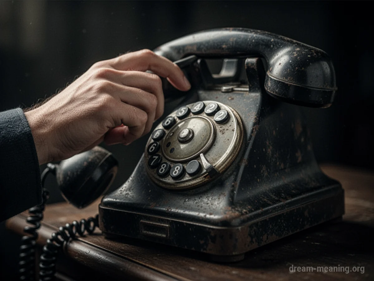 A hand dialing a rotary phone.