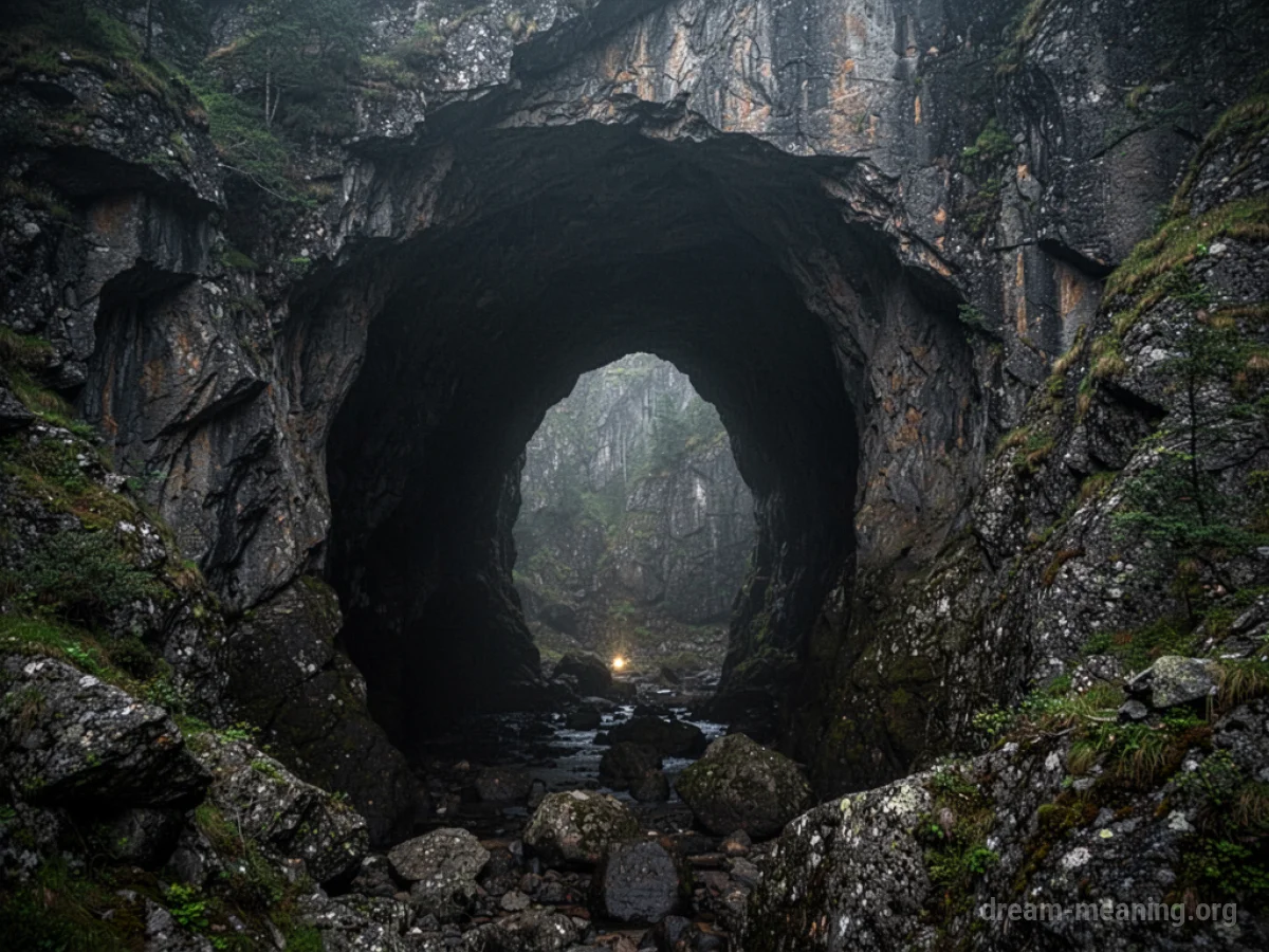 A natural cave opening in a rocky cliff face.