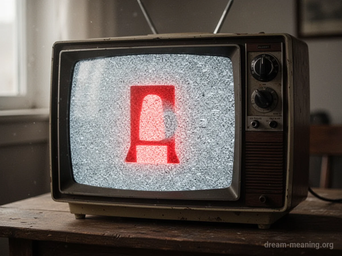 A vintage television screen showing a red alert symbol on a static screen.