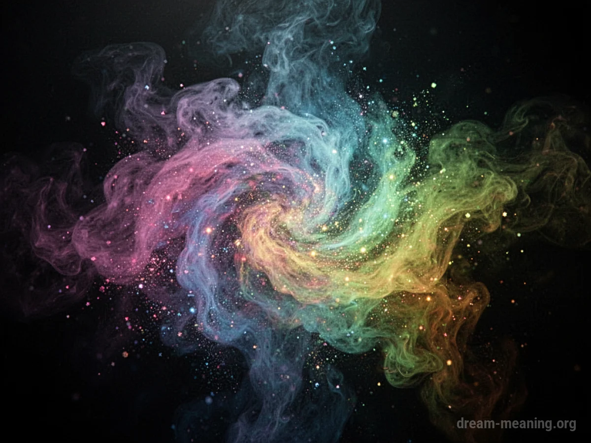 Swirling colorful mist of light particles.
