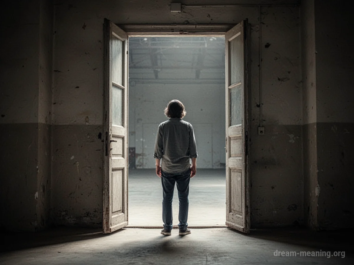 A person stands at the entrance to a bright, open space.