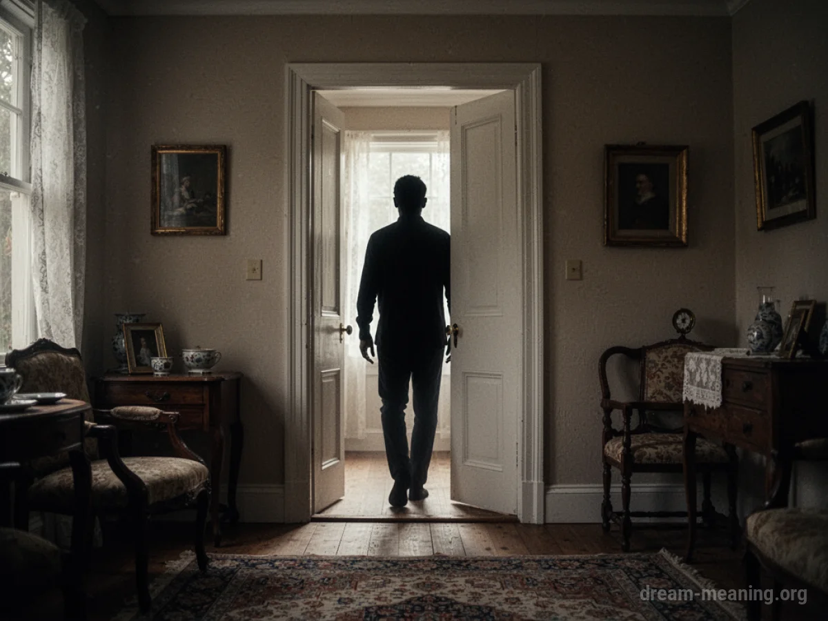 A shadowy figure standing in a doorway.
