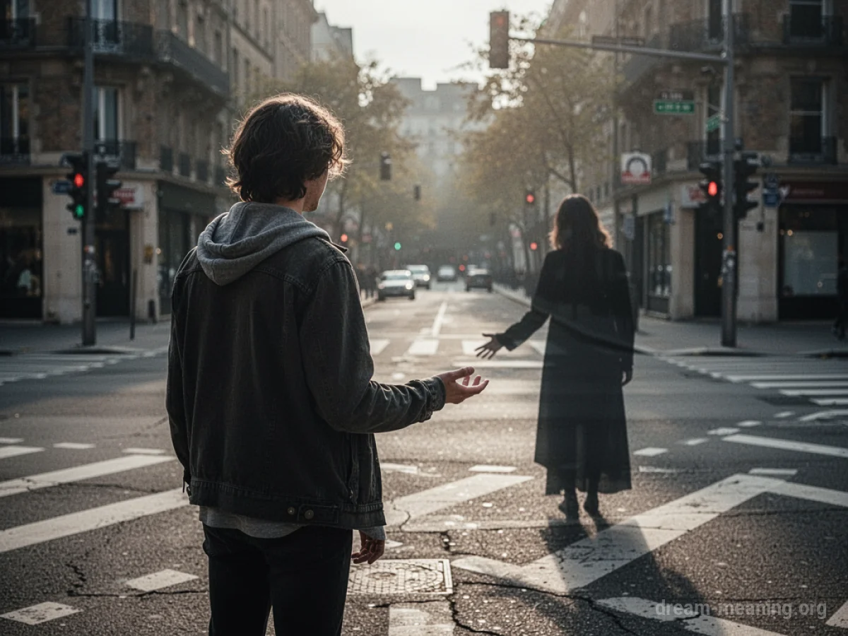 Silhouette of a person at a crossroads looking back at a shadowy figure.
