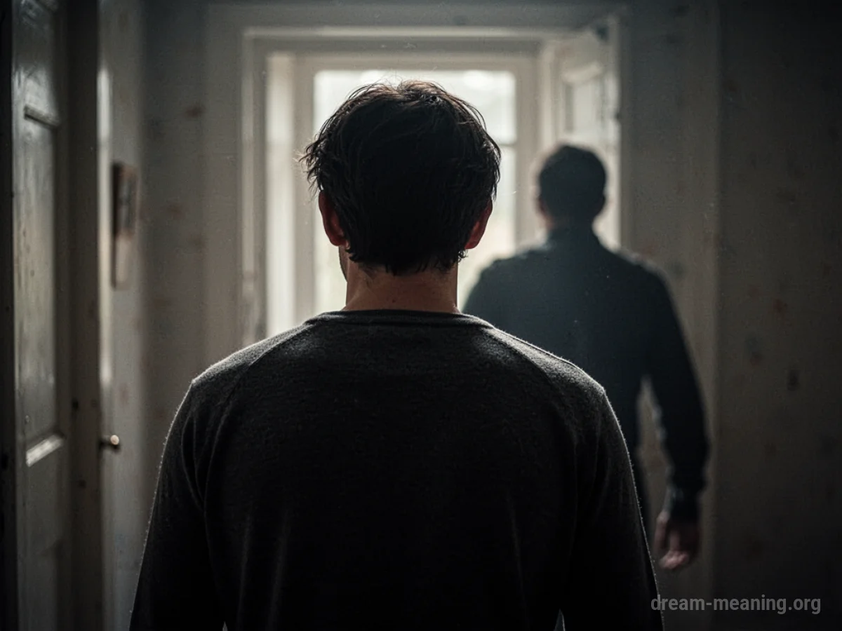 Silhouette of a person being approached by a dark, undefined shape.