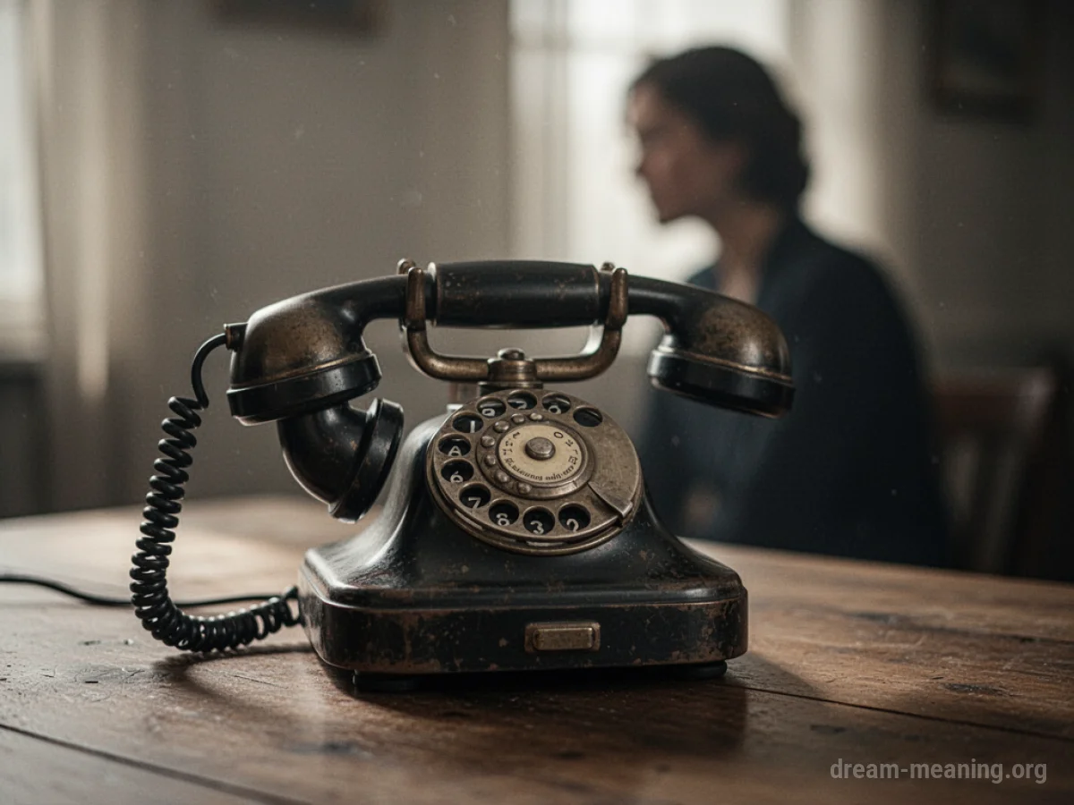 A vintage telephone ringing on a table.