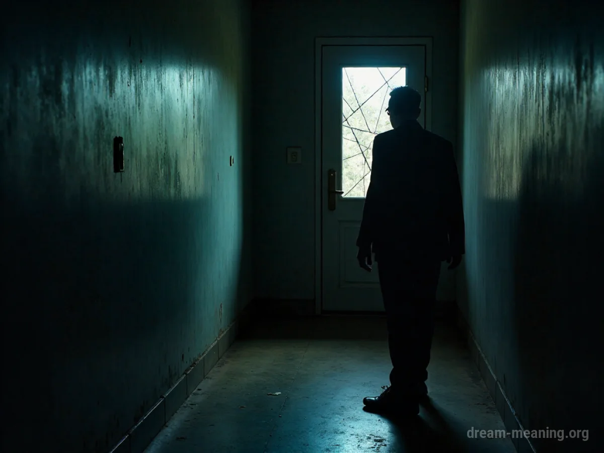 Silhouette of a person facing away from two indistinct figures.