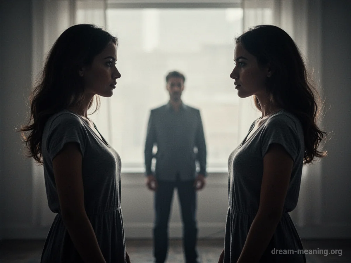 Silhouettes of two women and one man with distance between them.