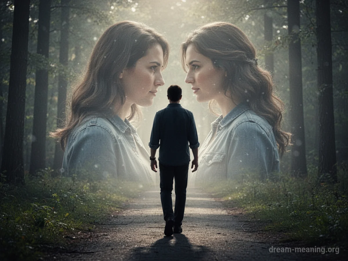 A shadowy figure walks away from a translucent image of a former partner.