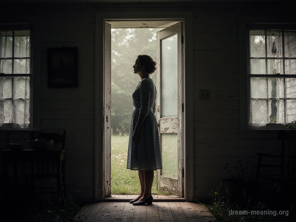 Silhouette of a woman in a doorway.