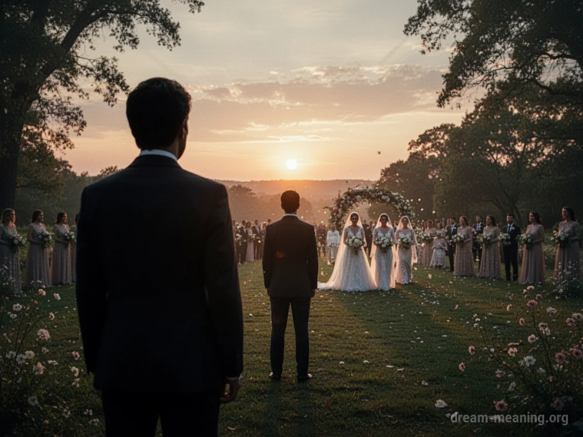 Silhouette of a person watching a distant wedding.