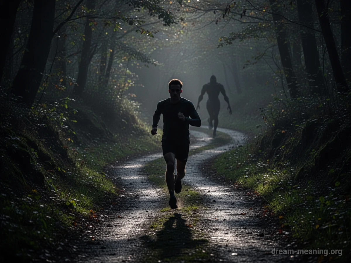 Silhouette of a person running away from a shadowy figure.
