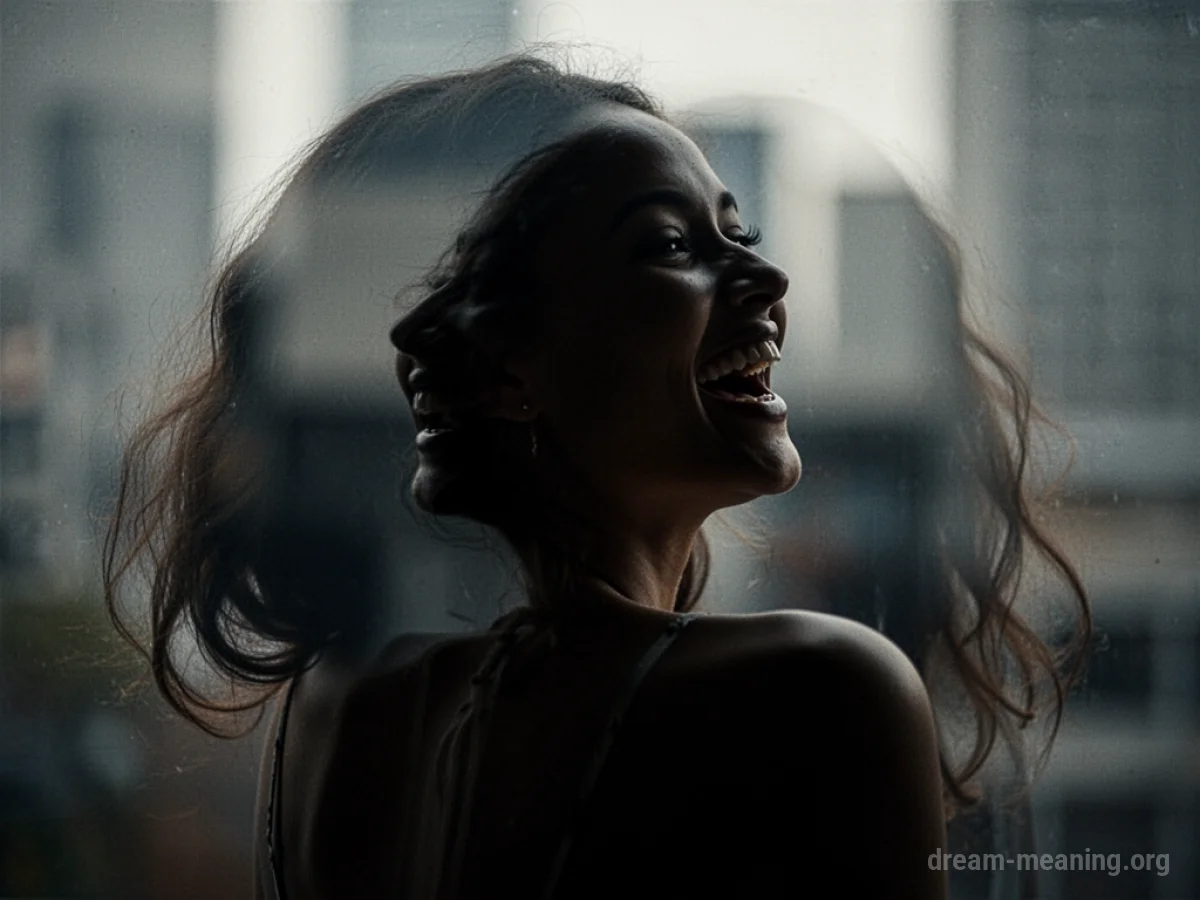 Silhouette of a woman laughing against a soft, out-of-focus background.