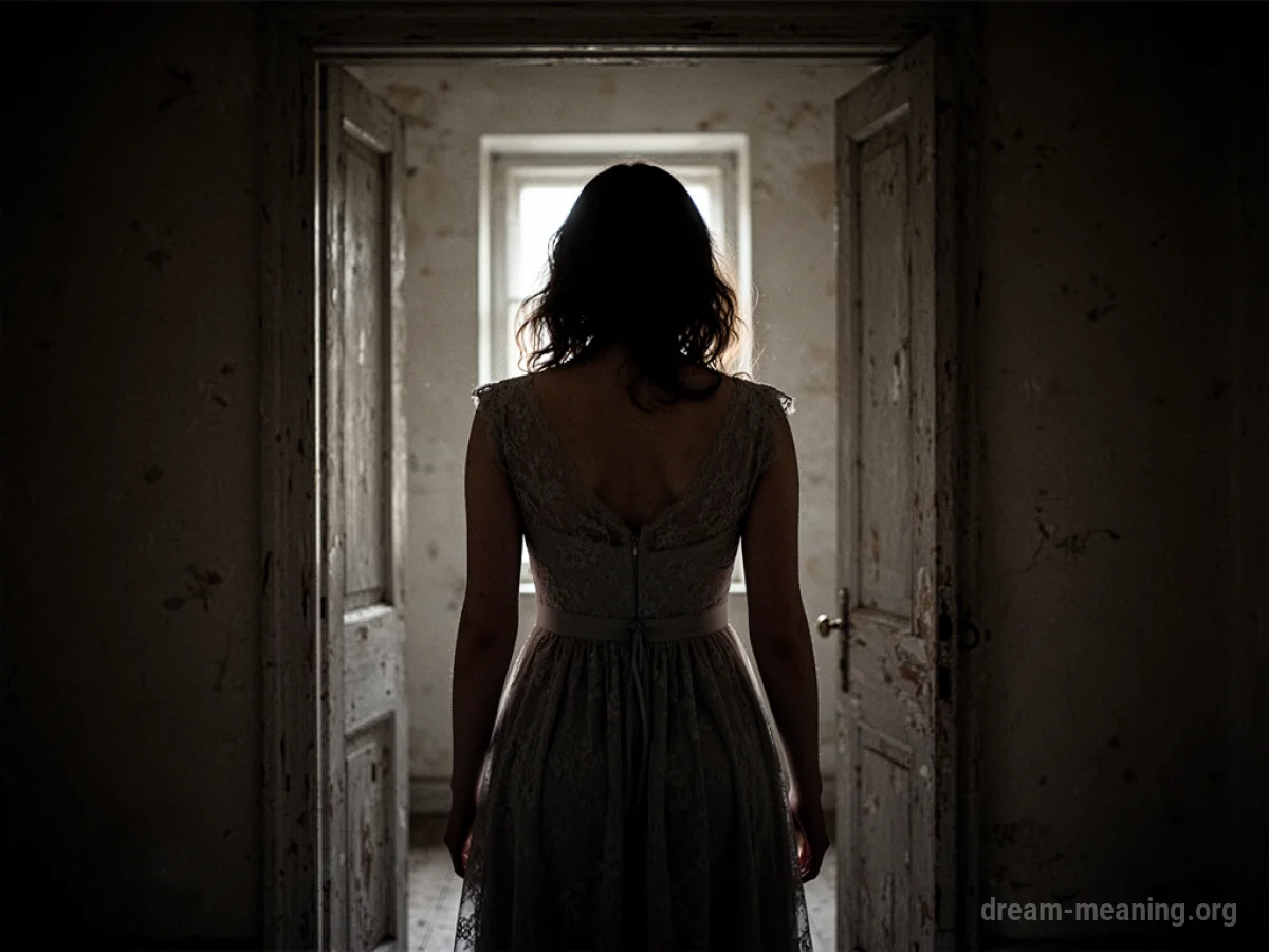 Silhouette of a woman standing in a doorway.