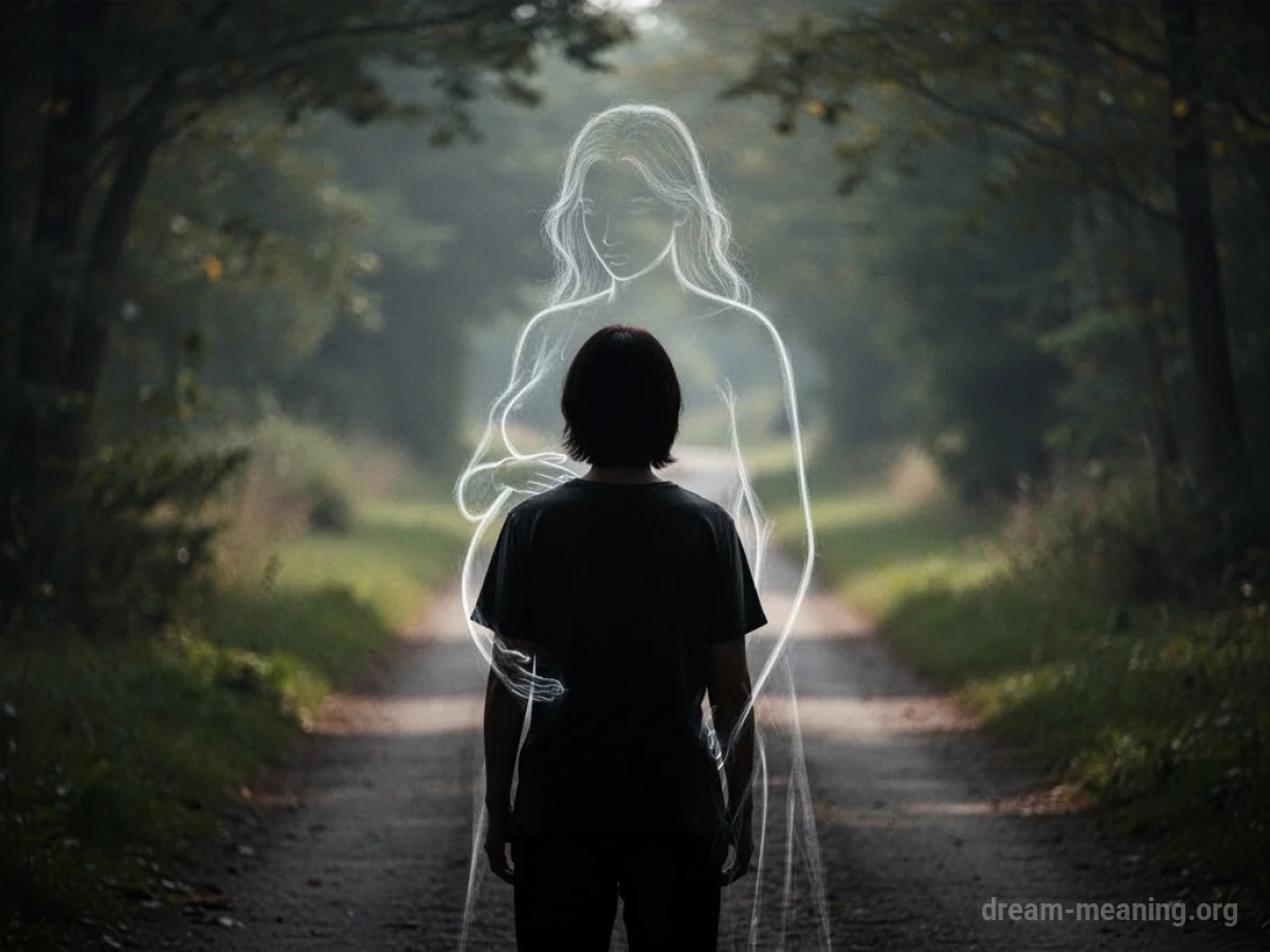 Silhouette of a person looking towards a hazy outline of a pregnant woman.