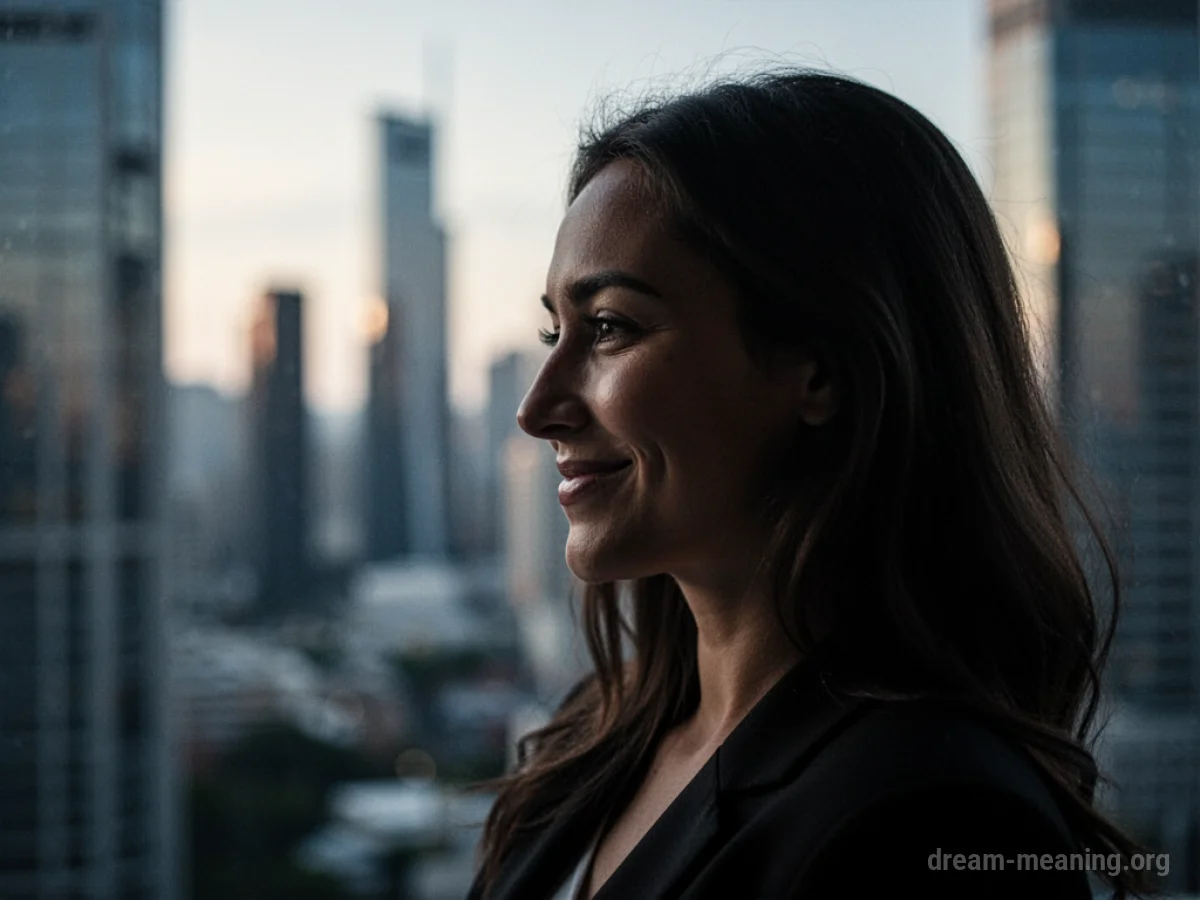 Silhouette of a woman smiling in the distance with soft light.
