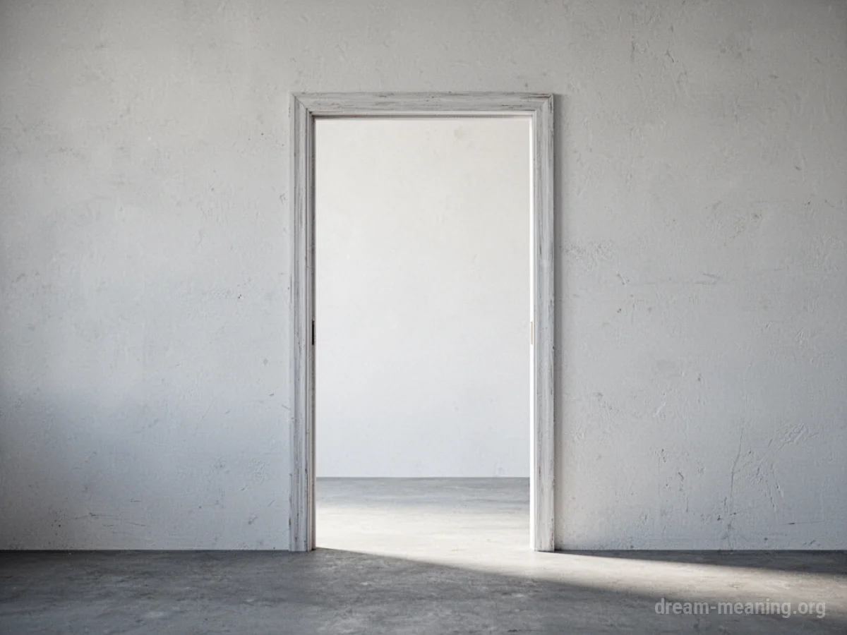 An open doorway facing a solid white wall.