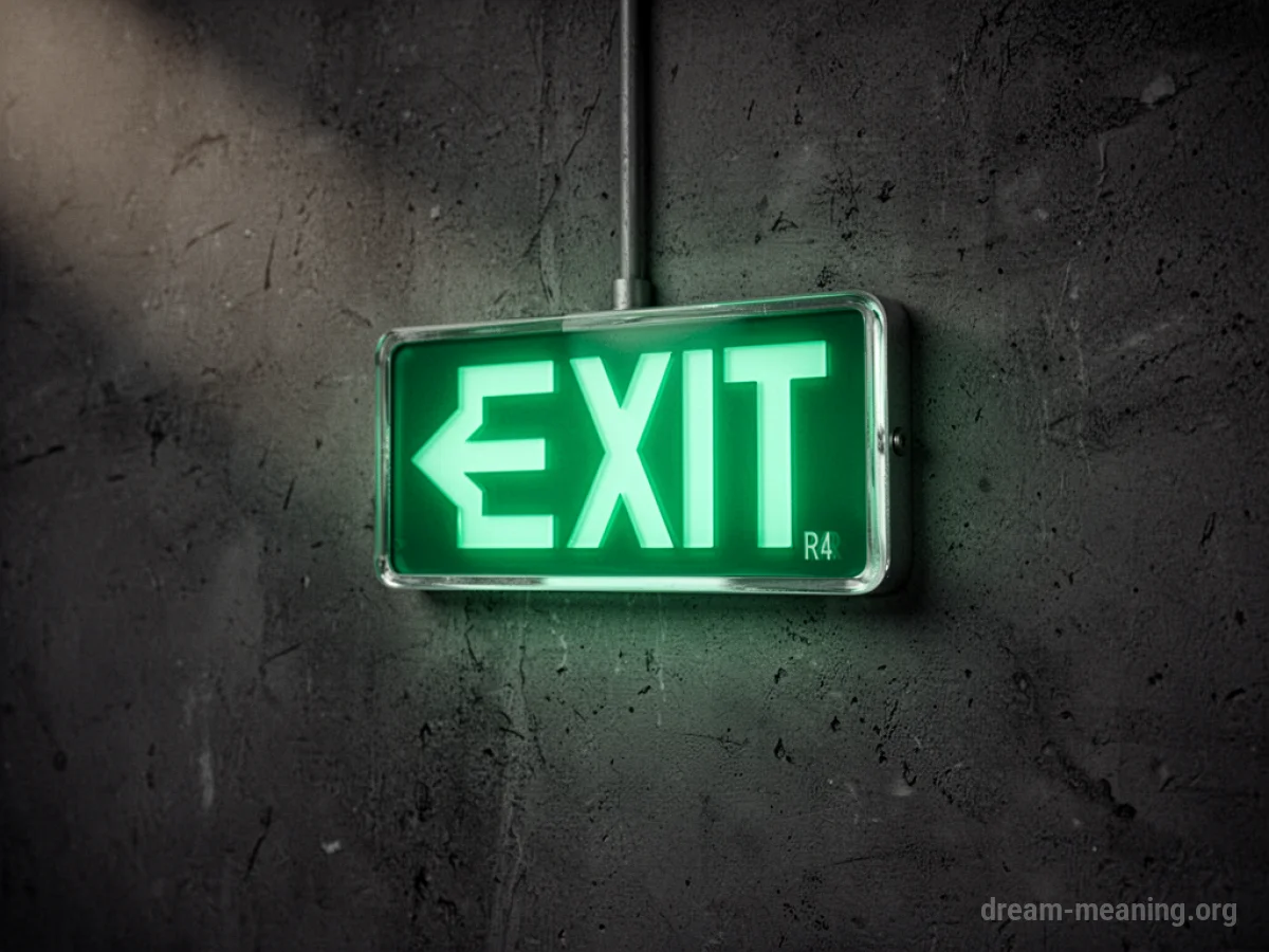 A green illuminated exit sign.