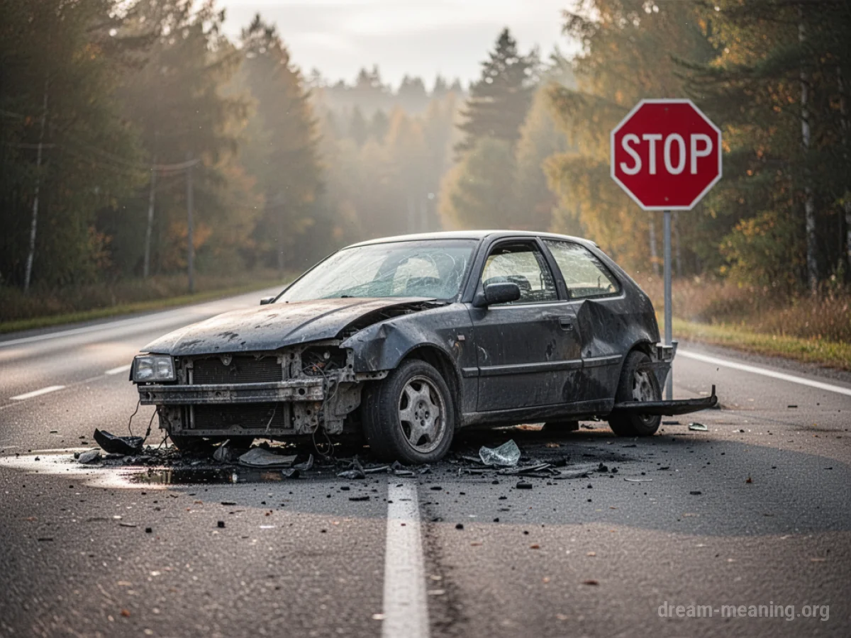 A car stopped on a road with a red stop sign ahead.