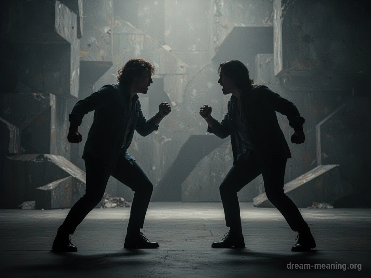 Silhouettes of two figures in an argument.
