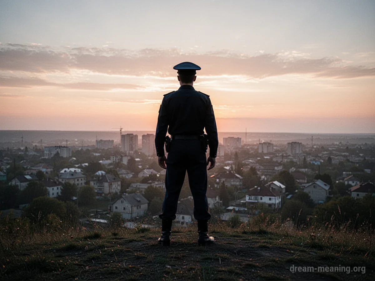 Silhouette of a person in a uniform on a hill.