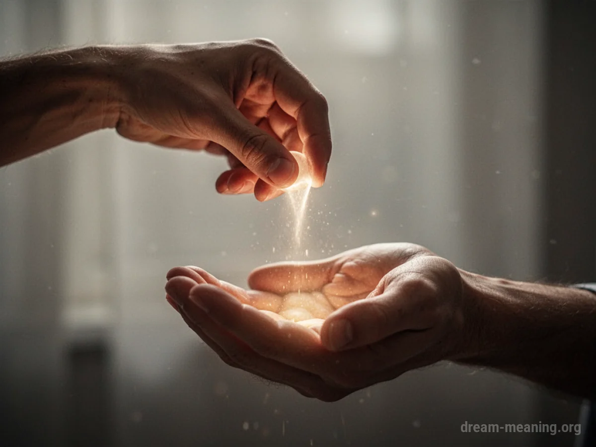A hand pouring light into another hand.