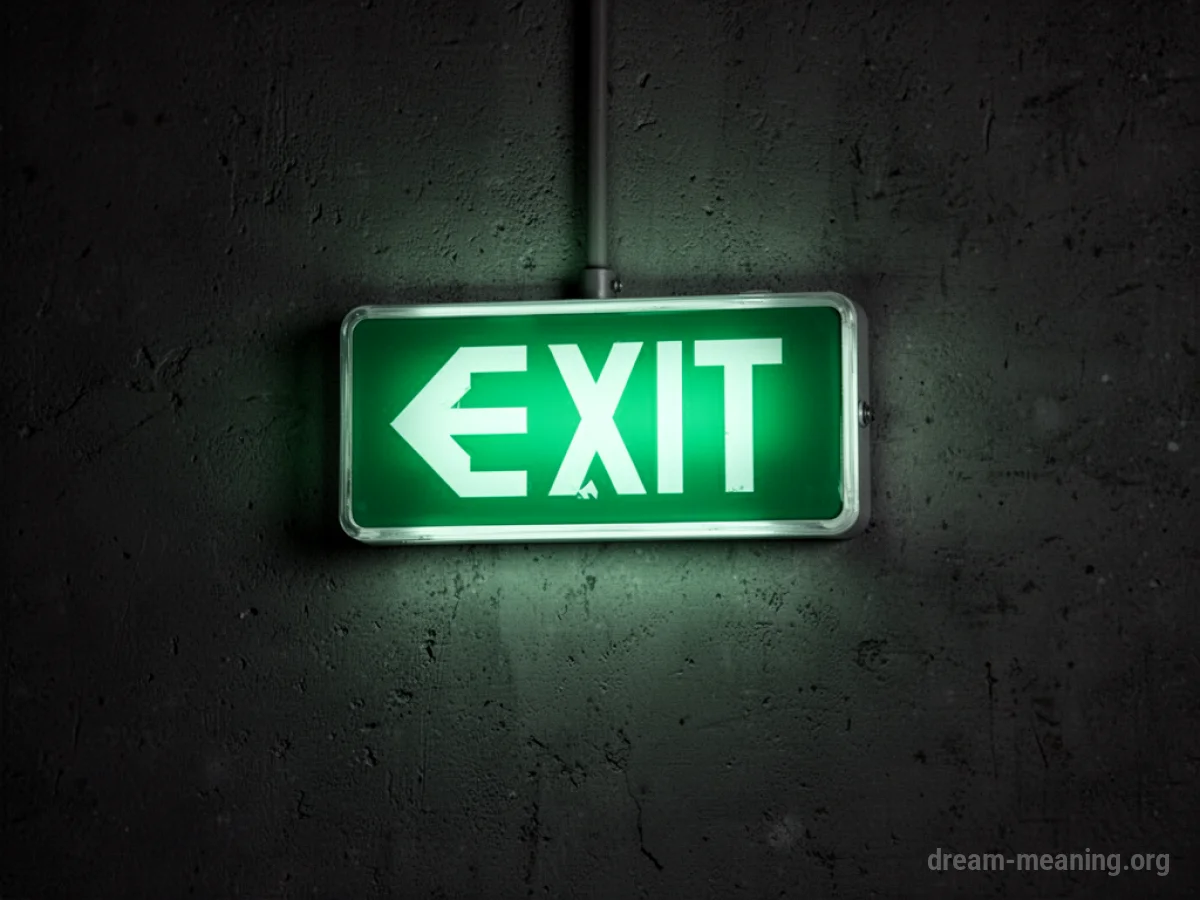 A green exit sign illuminated against a dark background.