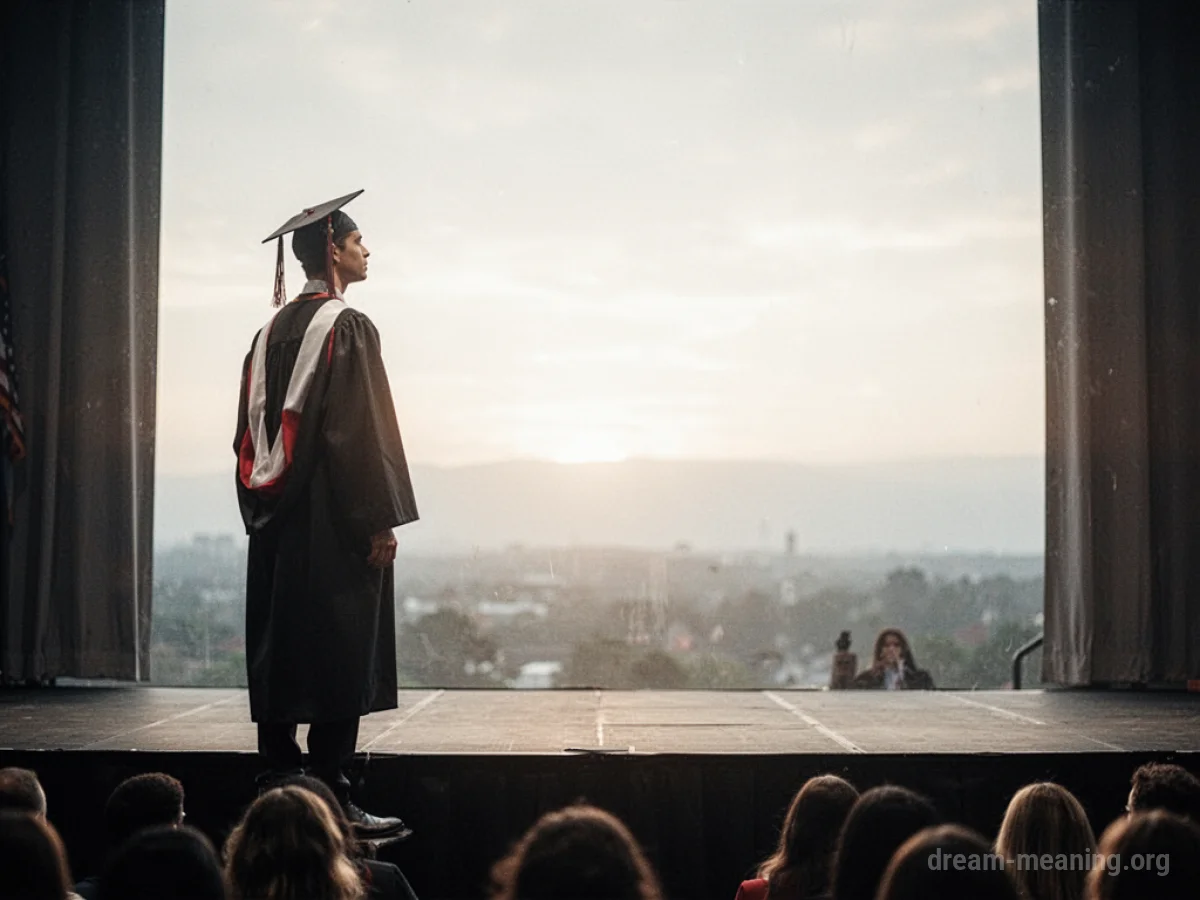 A person in a graduation cap and gown on a stage.