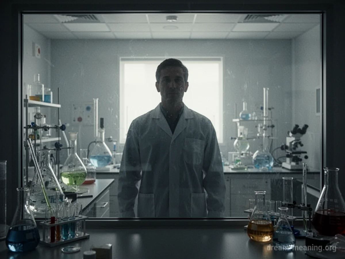 Silhouette of a person viewed through a one-way mirror in a laboratory.