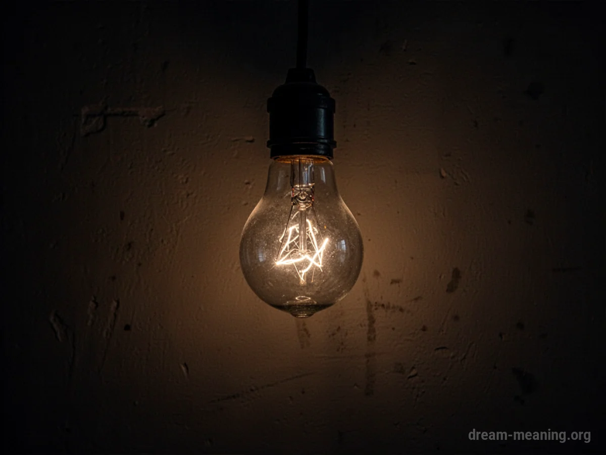 A dim lightbulb with a weak, flickering filament in a dark room.