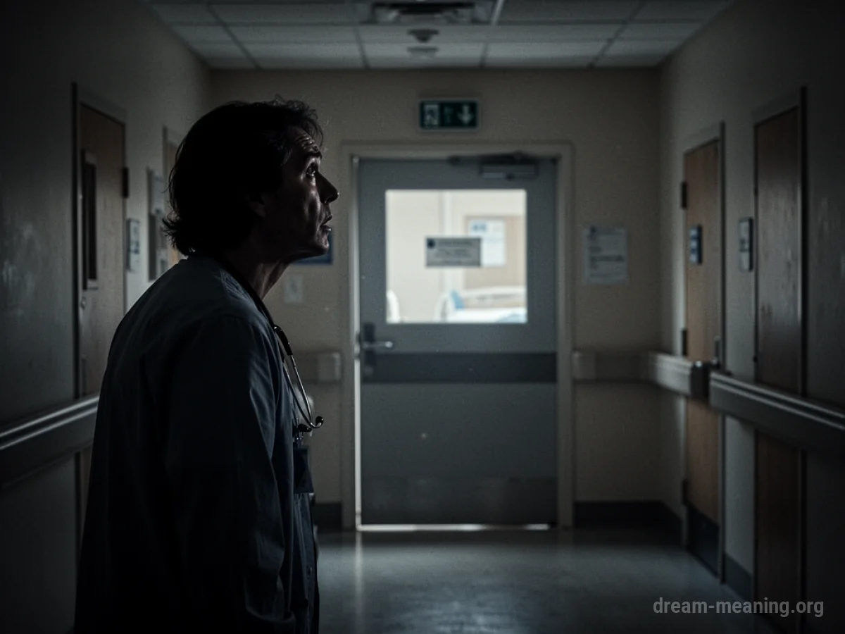 Silhouette of a person standing outside a hospital room.