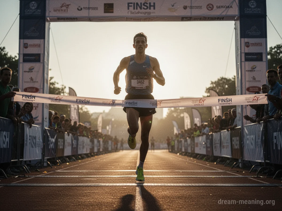 Silhouette of a person crossing a finish line.