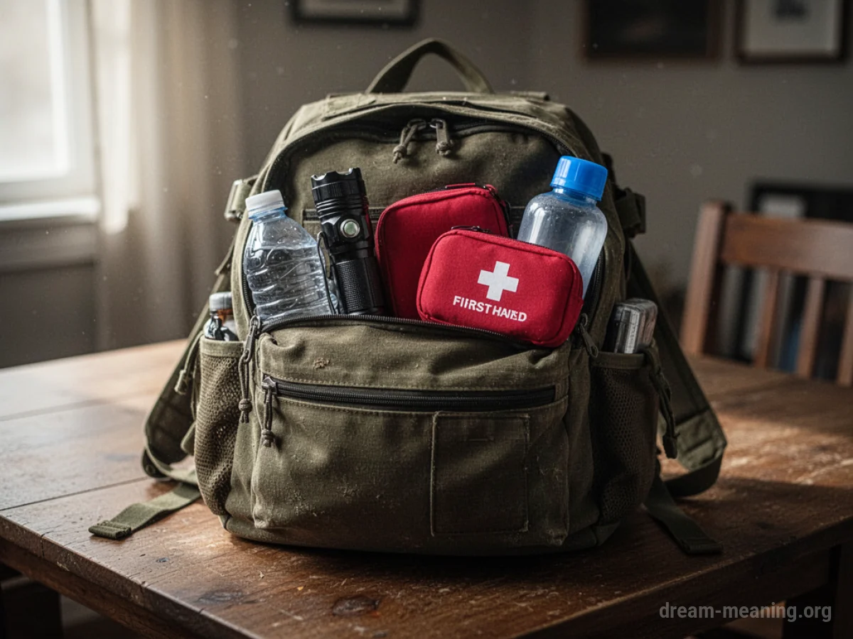 A backpack packed with survival items.