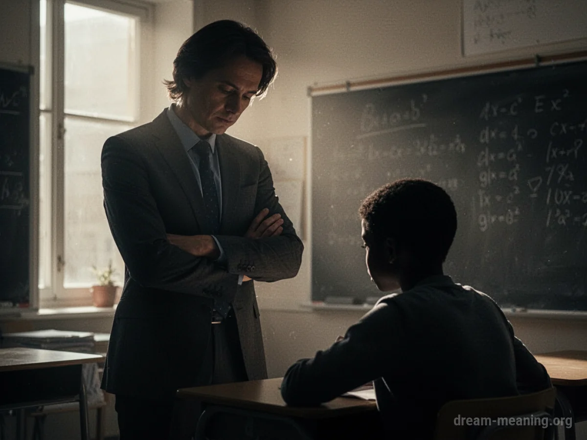 A silhouette of a teacher looking sternly at a student's silhouette.