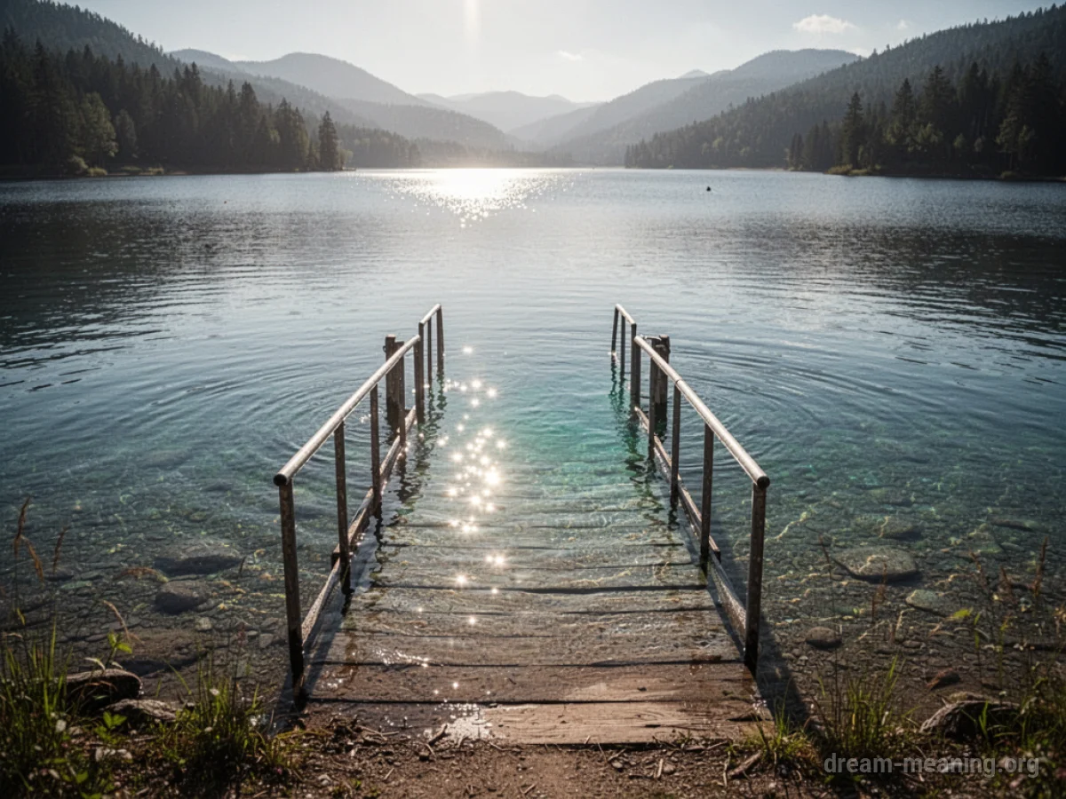 A clear pathway leading into calm, blue water.