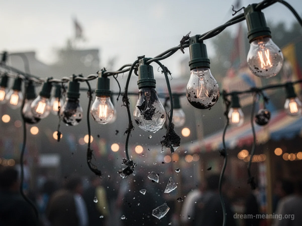 A strand of decorative festival lights with several broken bulbs.