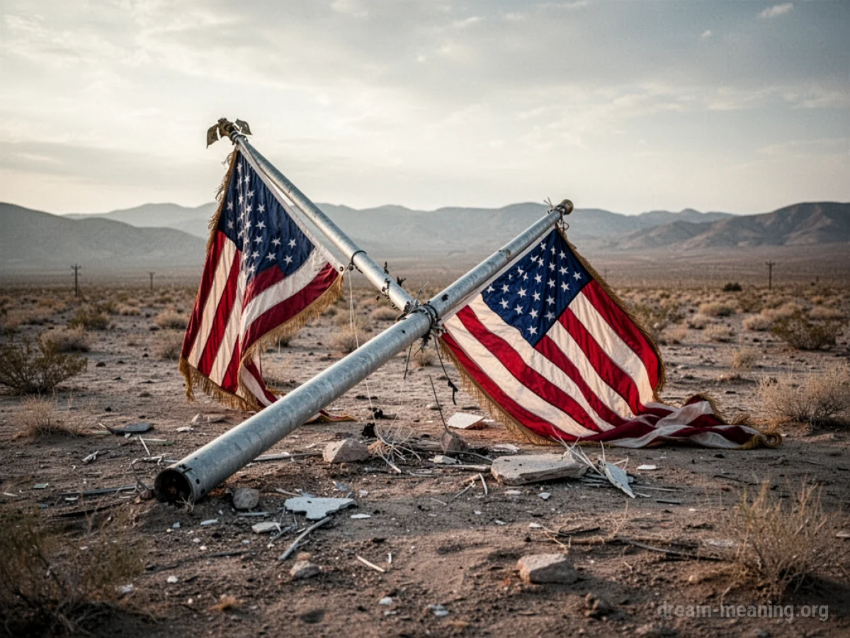 A flagpole broken in the middle, lying on the ground.