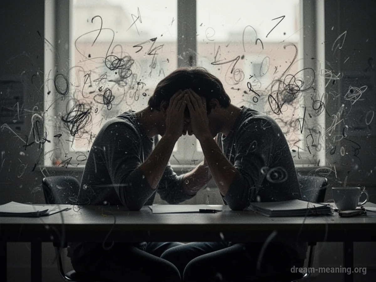 Silhouette of a person overwhelmed by abstract visual noise.
