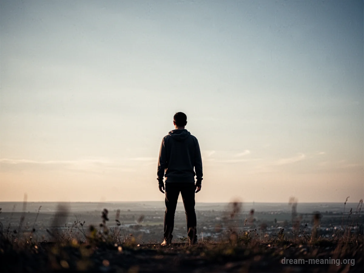 Silhouette of a person against a wide sky with a distant ground.