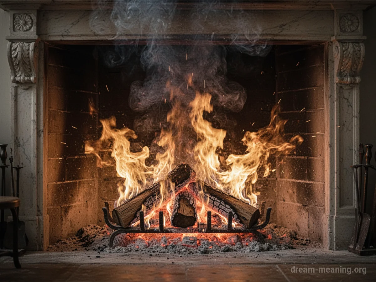 Flames erupting from a fireplace.