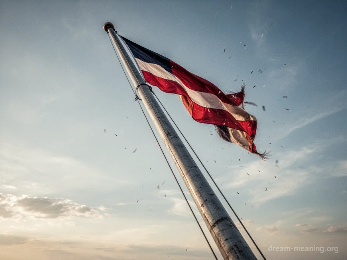 A large flagpole leaning precariously.