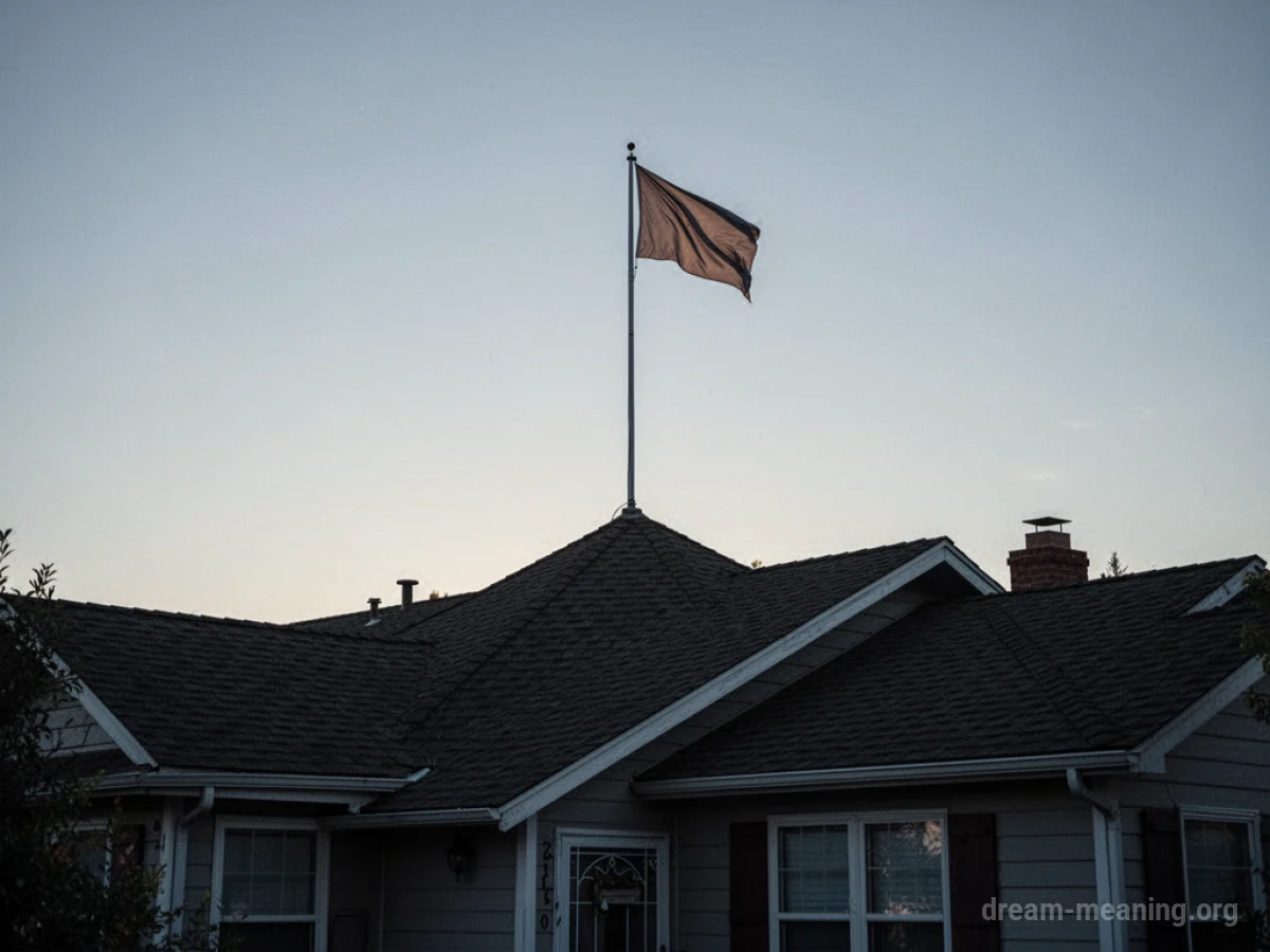 A flagpole is positioned on top of a house.
