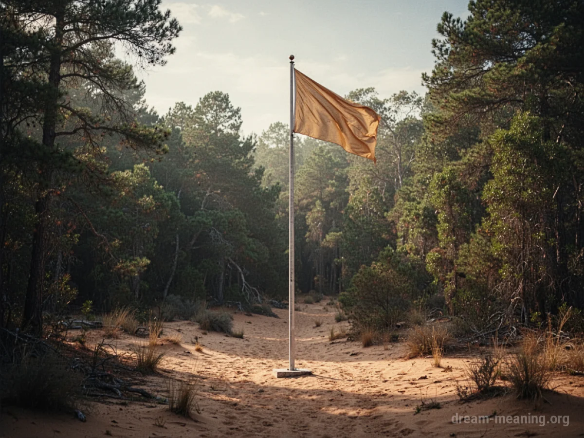 A flagpole stands in an unusual natural environment.